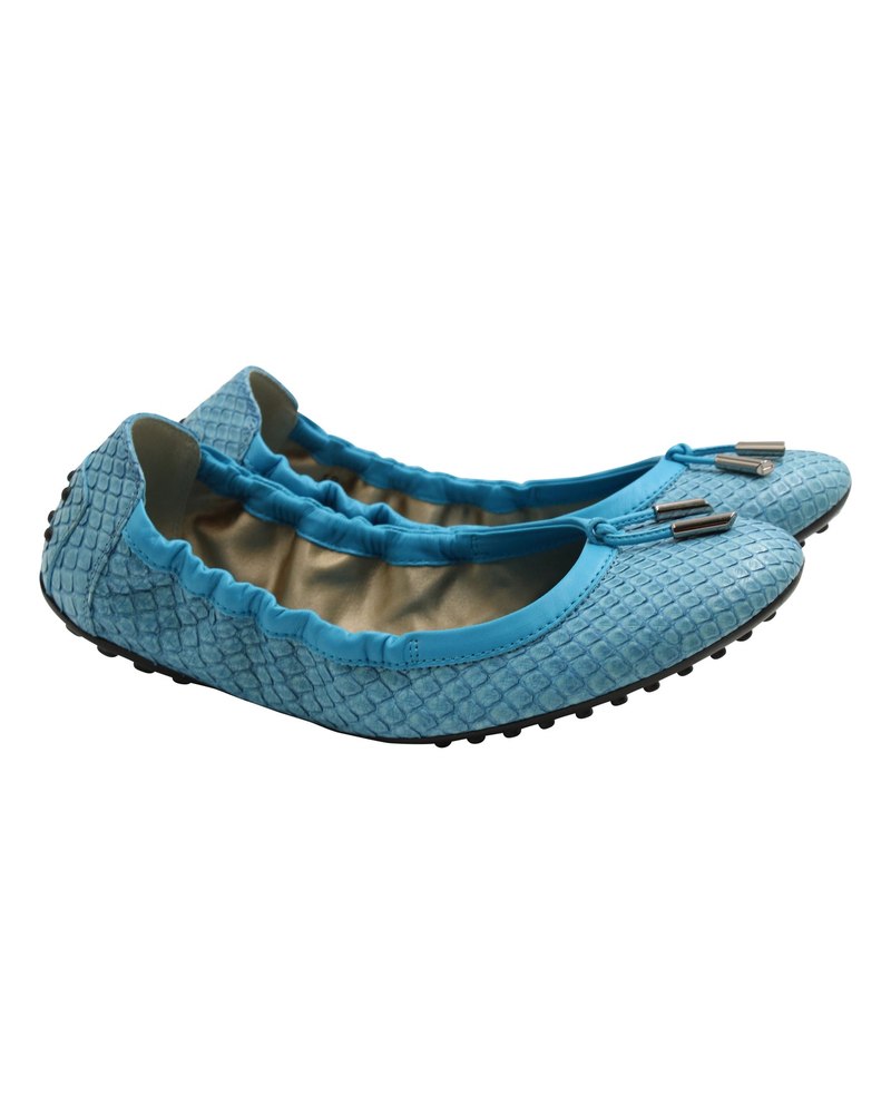 Tod’s Ballerina Dee Laccetto Flats in Light Blue Leather 7765033680956