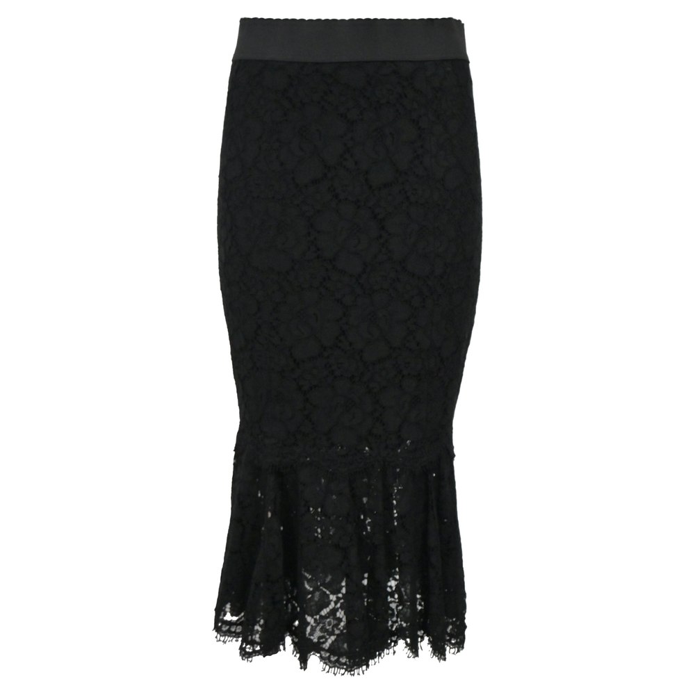 Dolce & Gabbana Lace Midi Skirt in Black Cotton 7765036433468