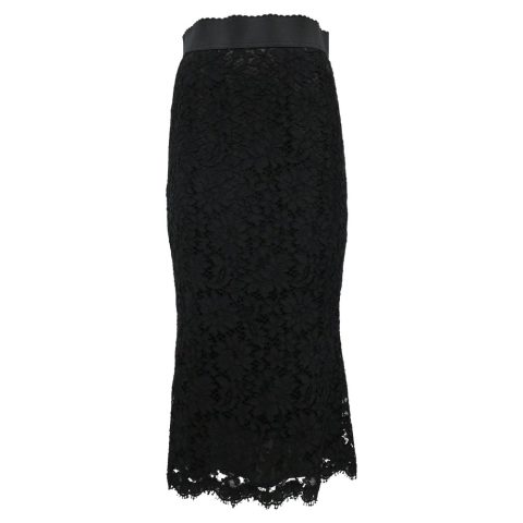 Dolce & Gabbana Floral-Lace Midi Skirt in Black Cotton 7765036924988