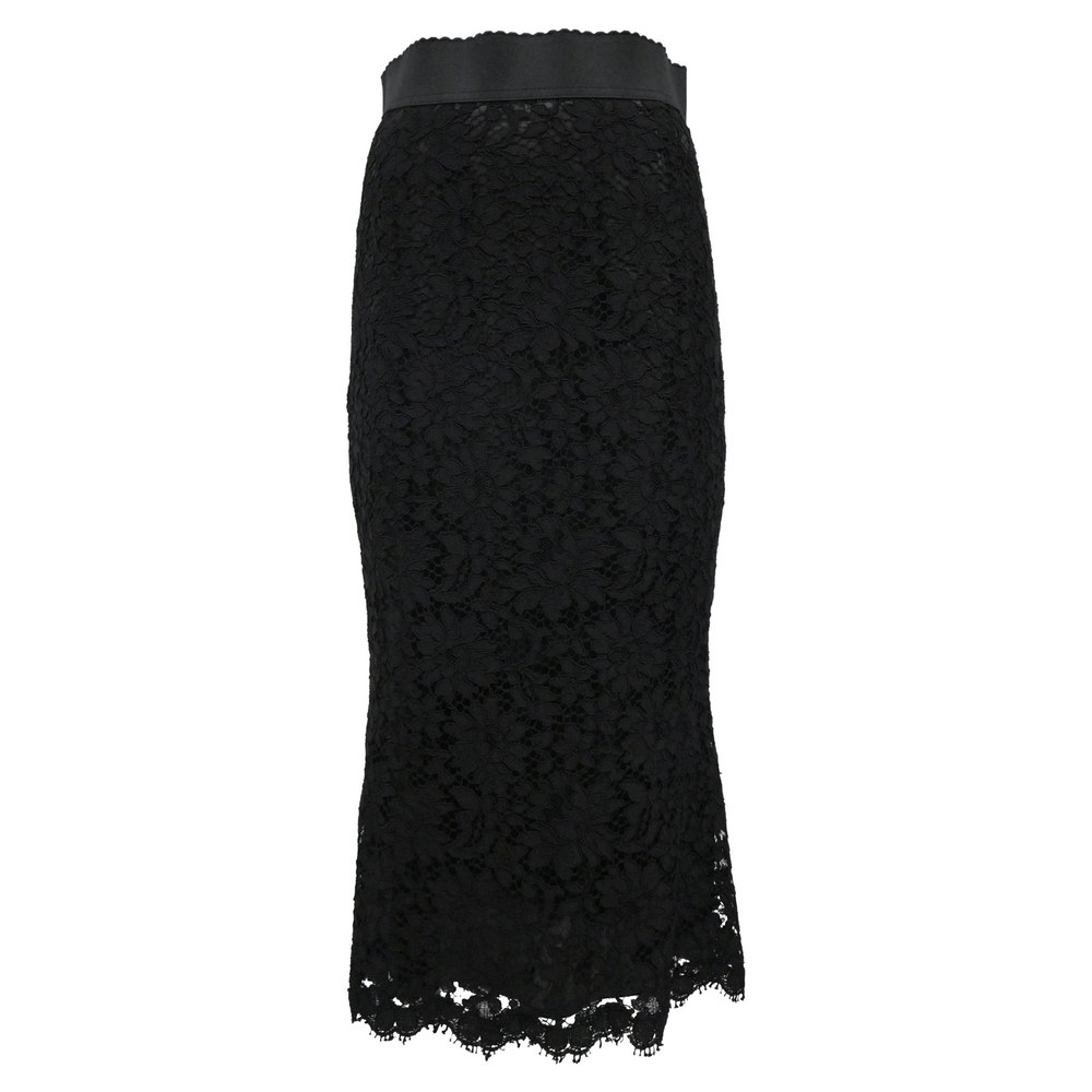 Dolce & Gabbana Floral-Lace Midi Skirt in Black Cotton 7765036924988