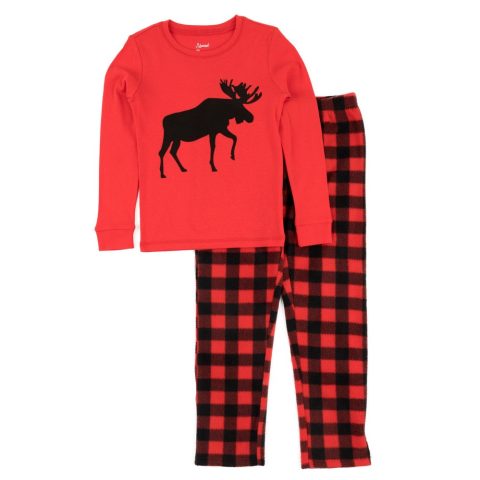 Christmas Kids Cotton Top and Fleece Pants Pajamas Moose