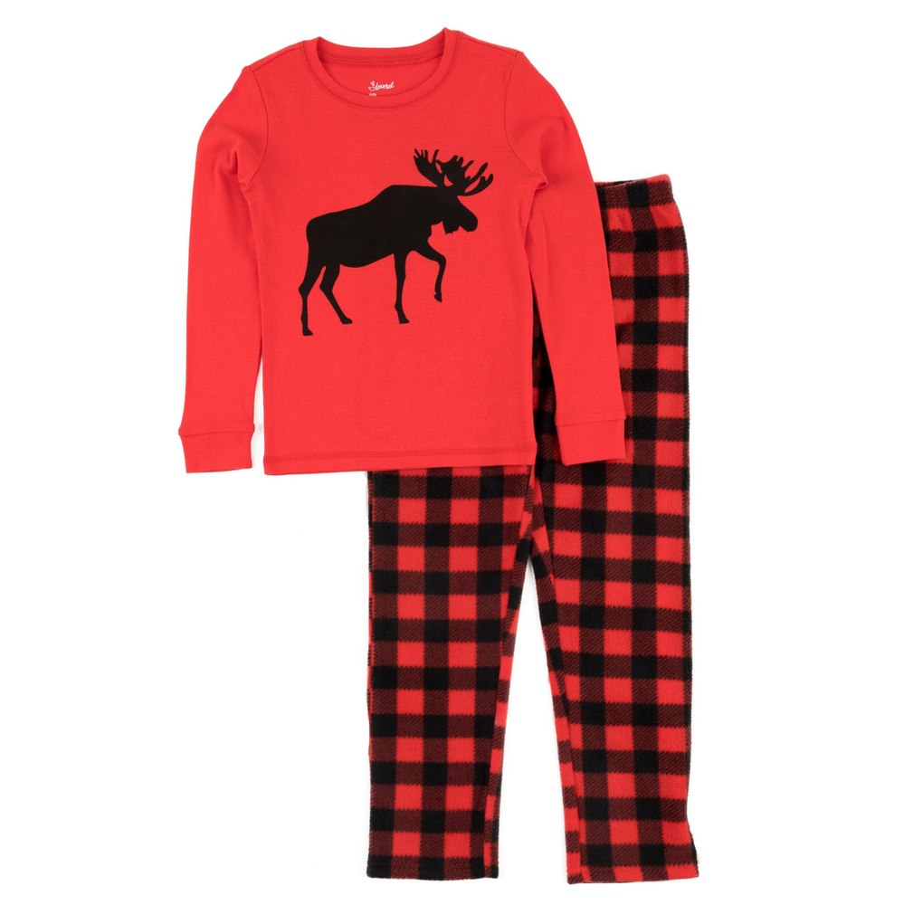 Christmas Kids Cotton Top and Fleece Pants Pajamas Moose
