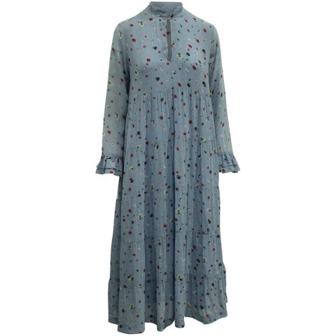 Ganni Floral Maxi Dress in Powder Blue Viscose 7765048426556