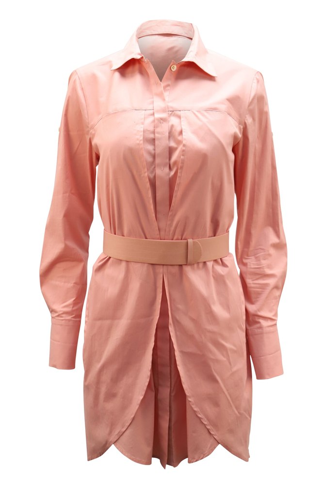 Halston Heritage Belted Shirt Dress in Pink Cotton 7765054816316