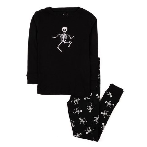 Kids Two Piece Cotton Pajamas Skeleton Black