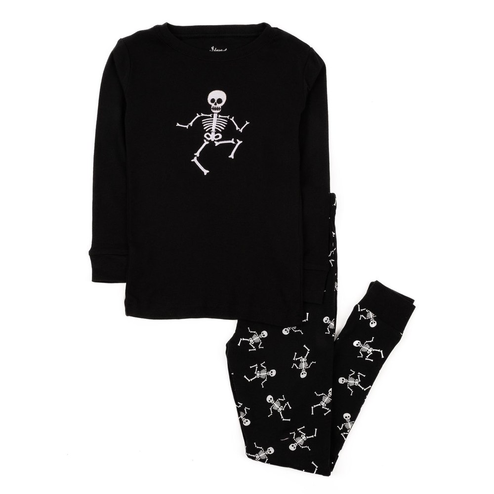 Kids Two Piece Cotton Pajamas Skeleton Black