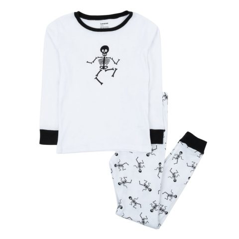 Kids Two Piece Cotton Pajamas Skeleton White