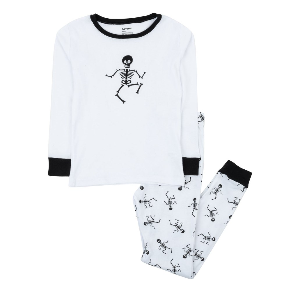 Kids Two Piece Cotton Pajamas Skeleton White
