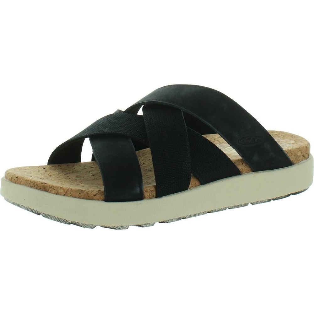 Elle Mixed Slide Leather Open Toed Slide Sandals