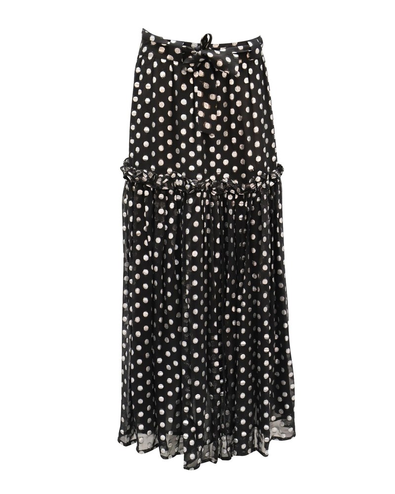 Dodo Bar Or Metallic Polka Dots Skirt in Black Polyester 7765071200316