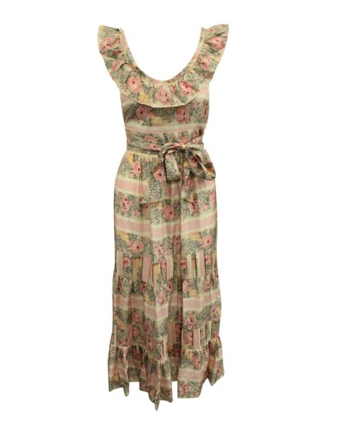 Love Shack Fancy Joanne Ruffle Tiered Dress in Multicolor Silk 7765073690684