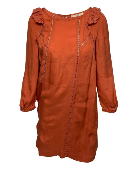 Athe Vanessa Bruno Woven Longsleeve Dress in Coral Polyester 7765061632060