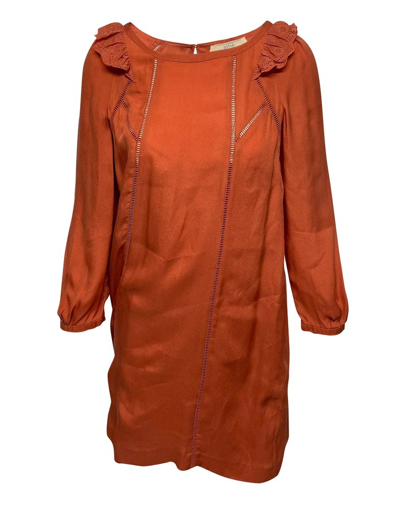 Athe Vanessa Bruno Woven Longsleeve Dress in Coral Polyester 7765061632060