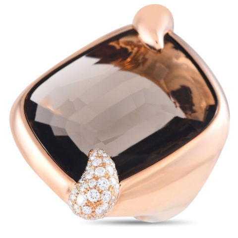 Pomellato Ritratto 18K Rose Gold 0.53ct Diamond and Smoky Quartz Ring PO06-080624 7827696353340