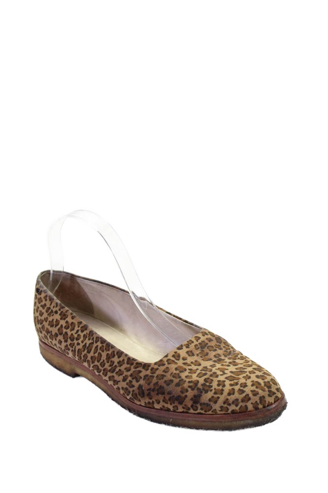 Bottega Veneta Womens Animal Print Round Toe Slip-On Casual Flats Brown 7827700613180