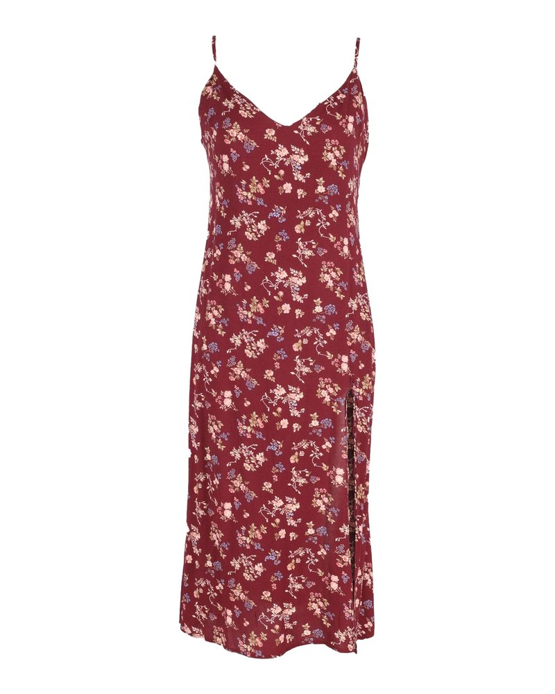 Reformation Crimini Floral Print Midi Dress in Burgundy Viscose