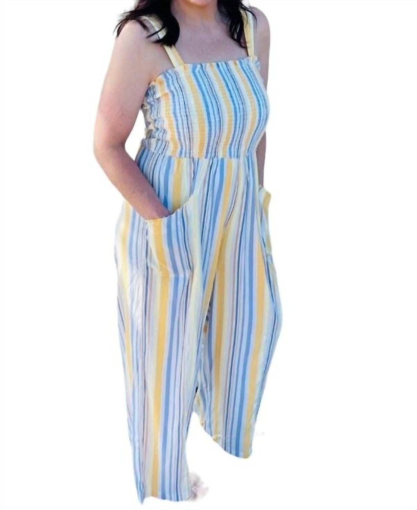 Smocked Jumpsuit In Yellow And Blue Stripes 7765075853372