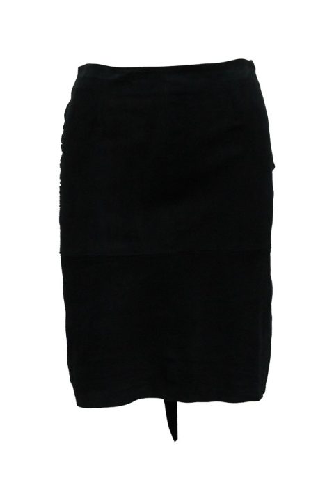 Ba & Sh Asymmetric Skirt in Black Goatskin Leather 7765070839868