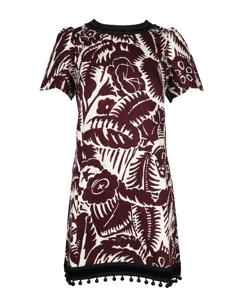 Marc Jacobs Tropical Print Shift Dress in Maroon Cotton 7765061107772
