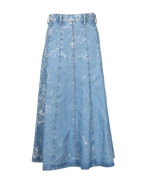 Ganni Bleached High-Rise Midi Skirt in Blue Cotton Denim 7765076639804
