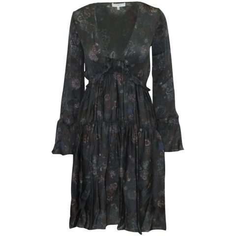 Iro ‘Ciclone’ Tiered Floral Long-sleeved Dress in Black Silk 7765082046524