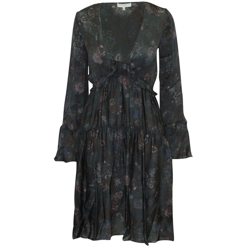 Iro ‘Ciclone’ Tiered Floral Long-sleeved Dress in Black Silk 7765082046524