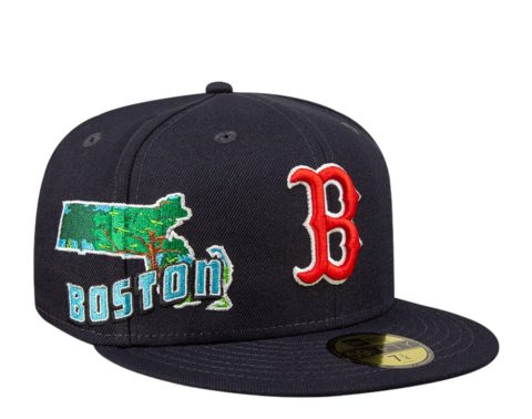 New Era Boston Red Sox Stateview 59FIFTY Fitted Cap 60296529 – Navy/Grey UV 7676476293180