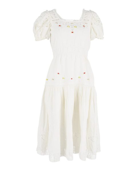 LoveShackFancy Puffed Sleeve Dress in White Cotton