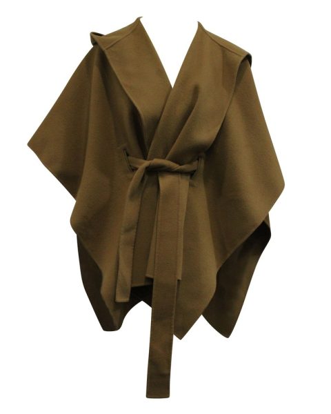 Theory Hooded Cape with Belt in Brown Wool 7765092892732