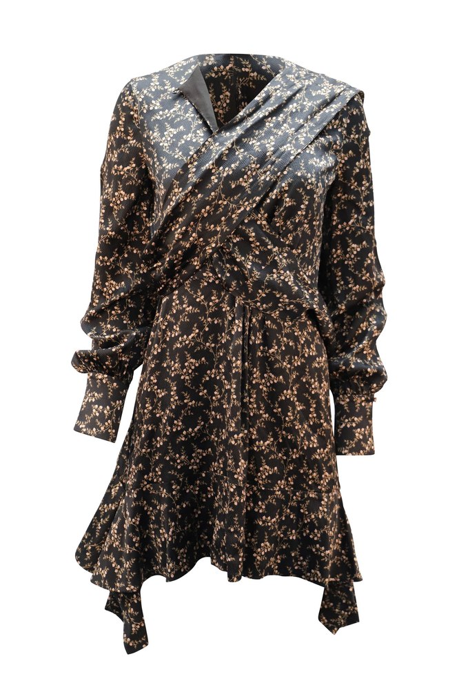 Jonathan Simkhai Floral Print Dress in Black Silk 7765090926652