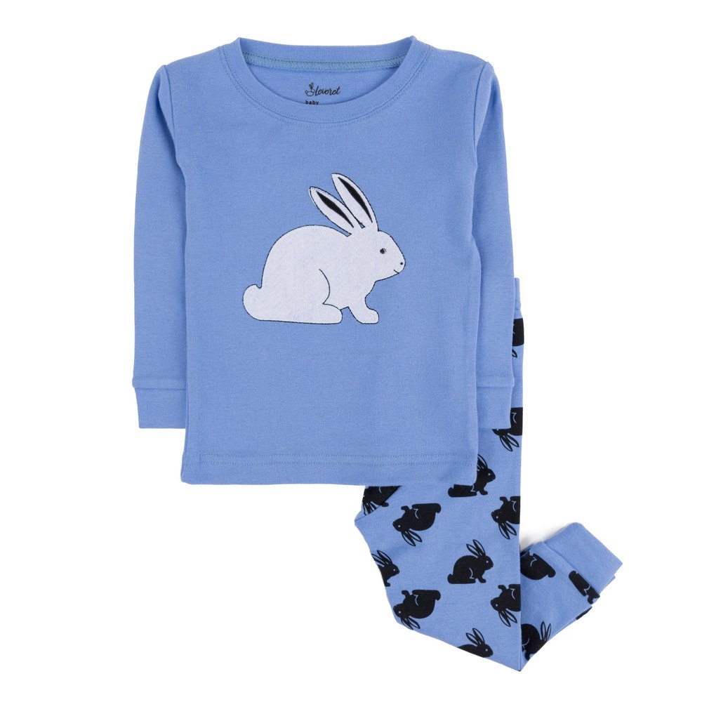 Kids Two Piece Cotton Pajamas Bunny Blue