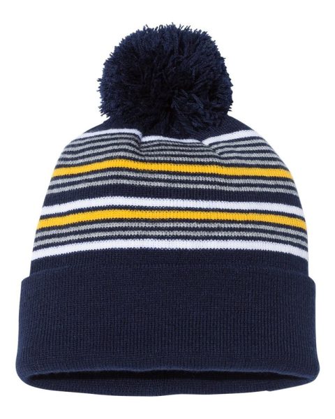 Sportsman 12″ Striped Pom-Pom Cuffed Beanie