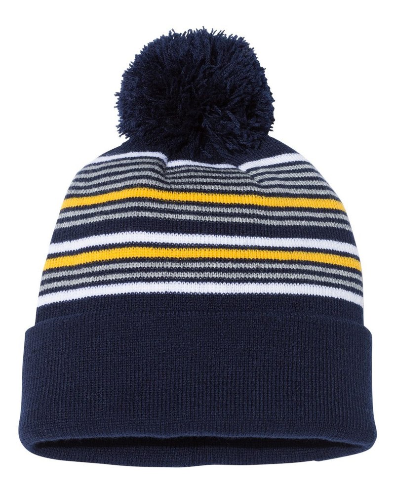 Sportsman 12″ Striped Pom-Pom Cuffed Beanie