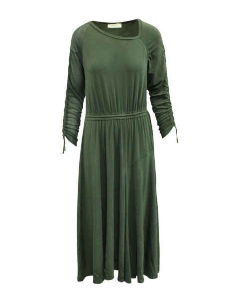 Sportmax Ruched Panel Midi Dress in Olive Green Viscose 7765090336828