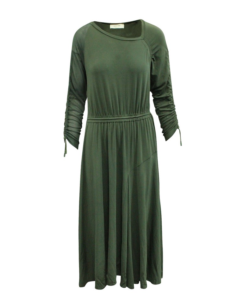 Sportmax Ruched Panel Midi Dress in Olive Green Viscose 7765090336828