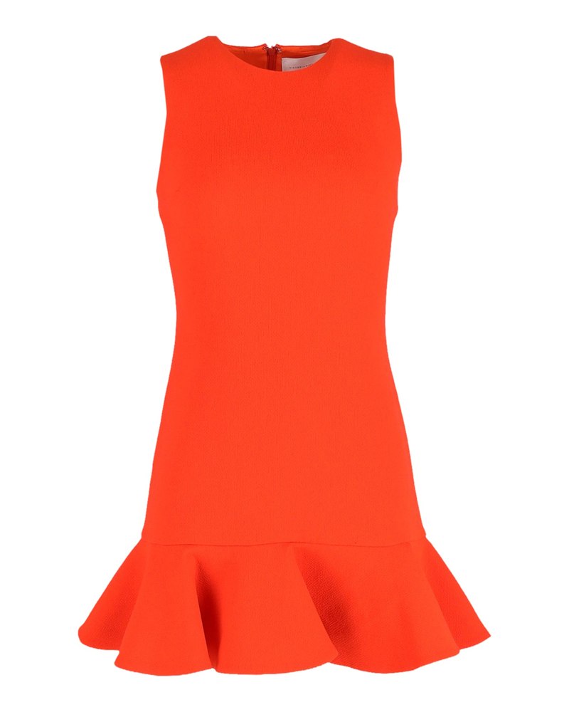 Victoria, Victoria Beckham Flounce Hem Shift Dress in Orange Wool