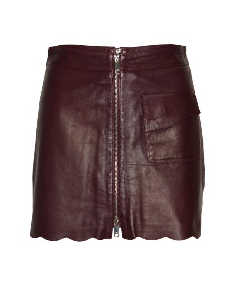 Max & Co Scallop Hem Skirt in Burgundy Leather 7765097578556