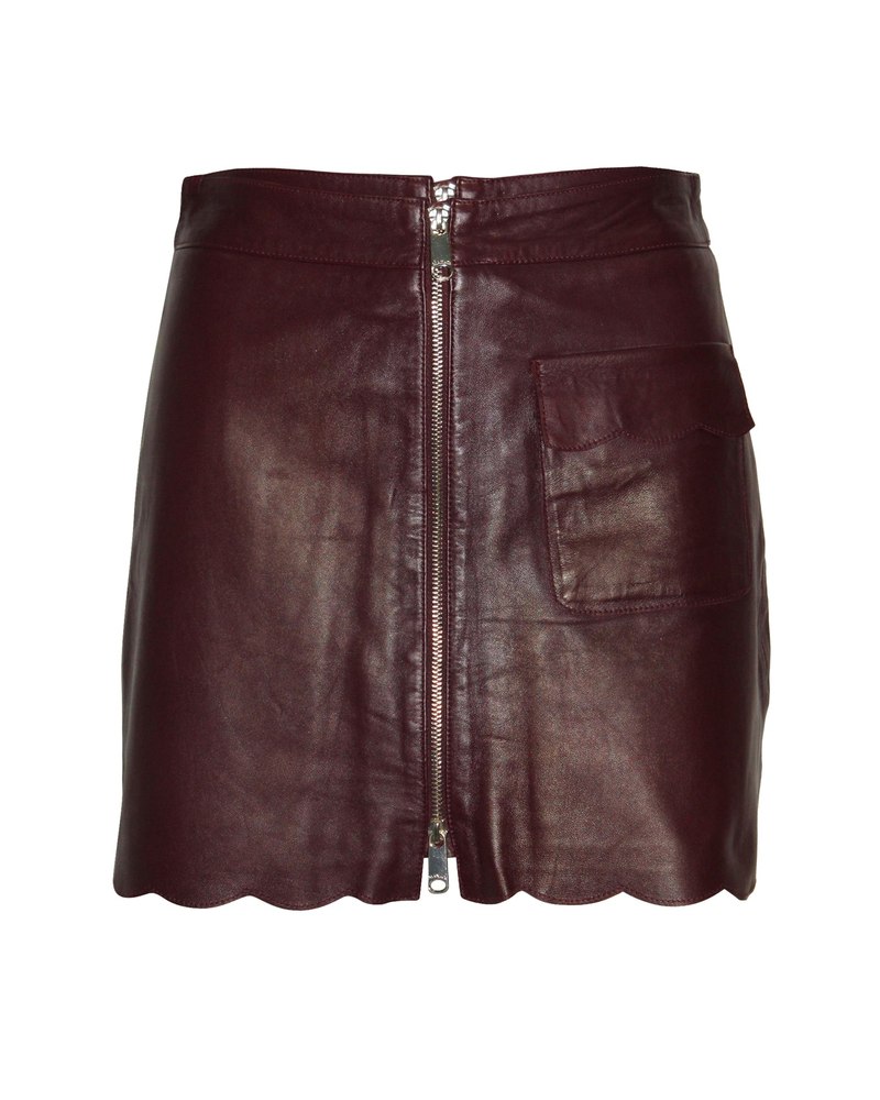 Max & Co Scallop Hem Skirt in Burgundy Leather 7765097578556