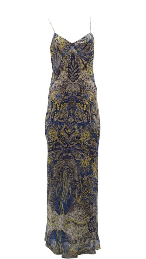 Vince Paisley Print Thin Strap Maxi Dress in Multicolor Silk 7765101674556