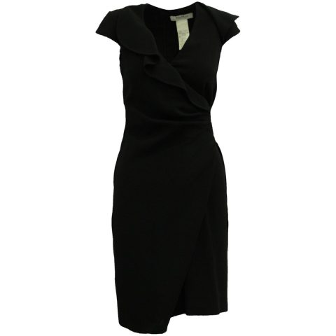 Max Mara Ruffle Wrap Dress in Black Wool 7765101183036