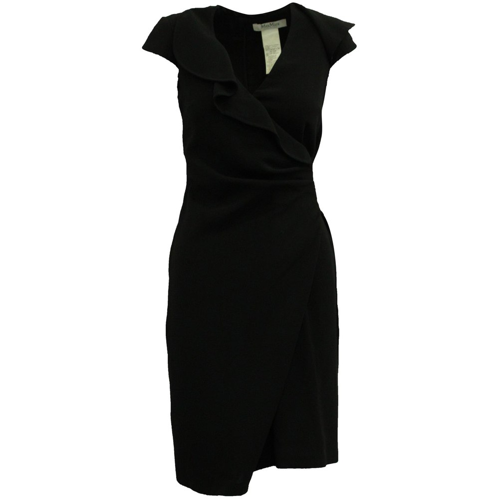 Max Mara Ruffle Wrap Dress in Black Wool 7765101183036