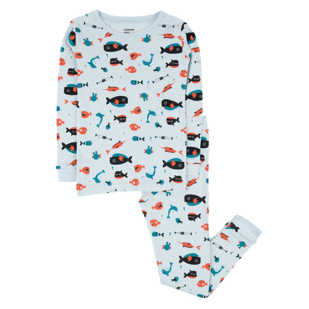 Kids Two Piece Cotton Pajamas Overall Sharks