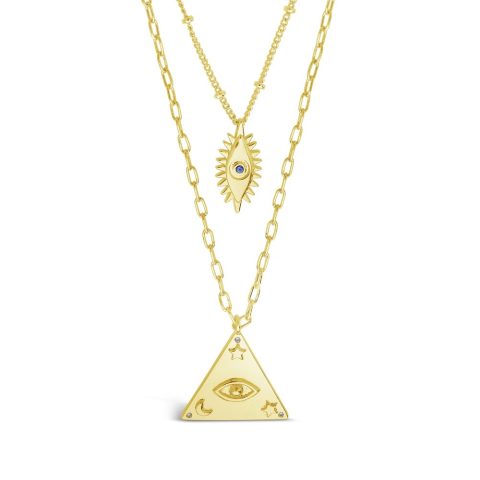 CZ Evil Eye Layered Necklace Set