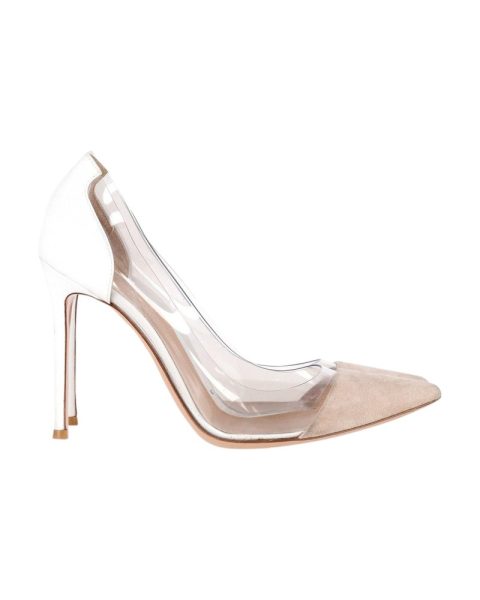 Gianvito Rossi Plexi Pointed Toe Pumps in White Leather