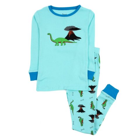 Kids Two Piece Cotton Pajamas Dinosaur Blue