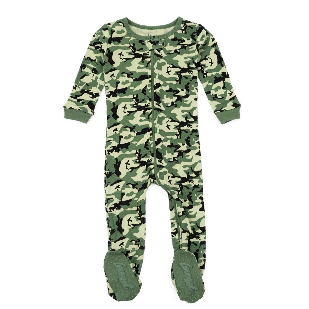 Kids Footed Cotton Pajamas Camouflage