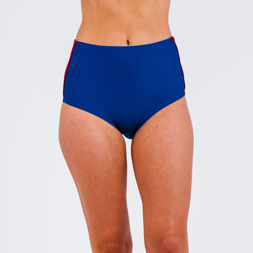 Women’s Full Coverage Color Block High-waisted Bikini Bottom 7765994143804