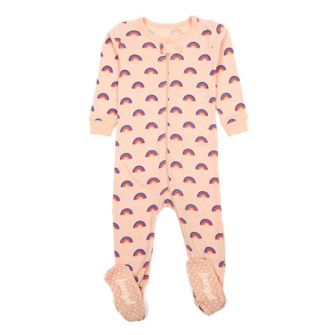 Kids Footed Cotton Pajamas Rainbow Peach