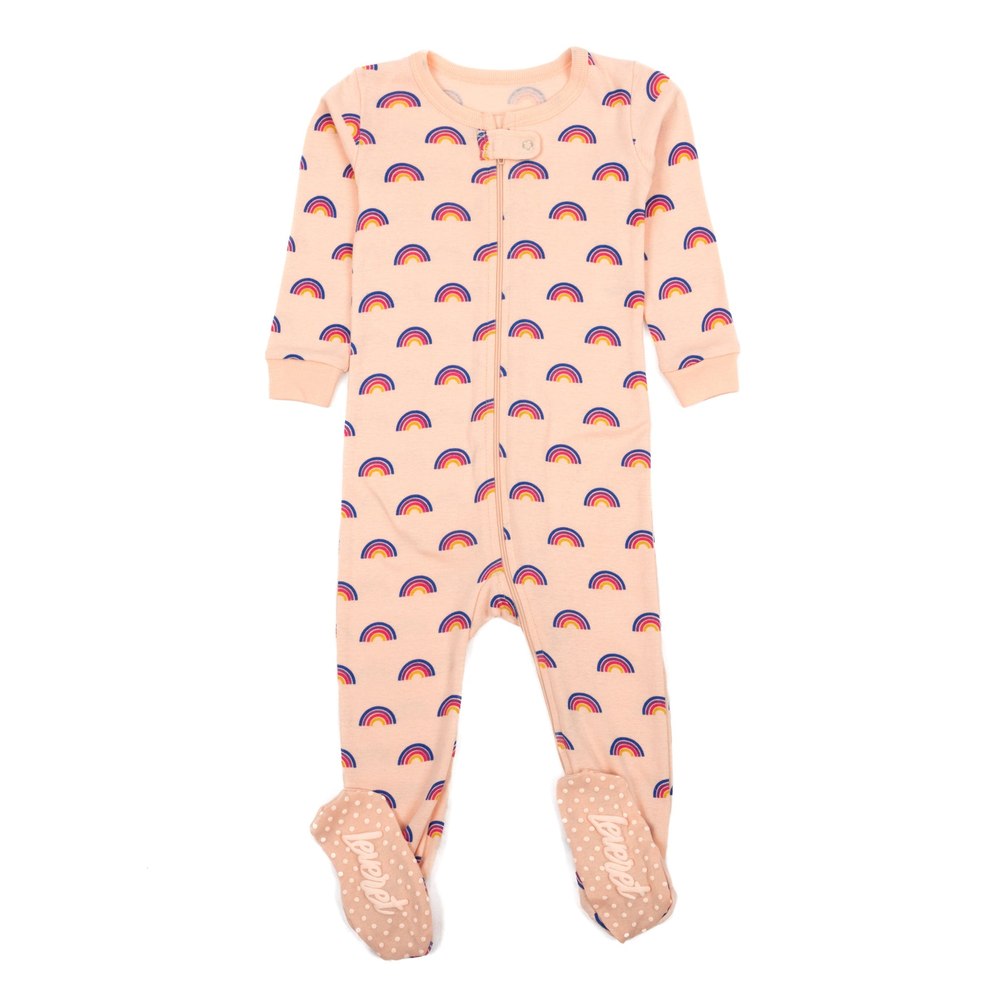 Kids Footed Cotton Pajamas Rainbow Peach