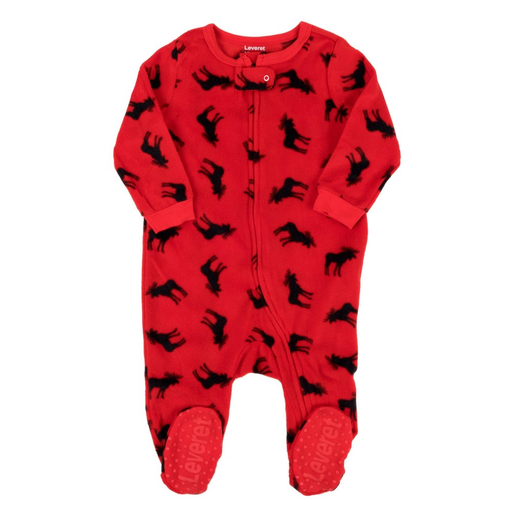Christmas Kids Footed Fleece Pajamas Moose
